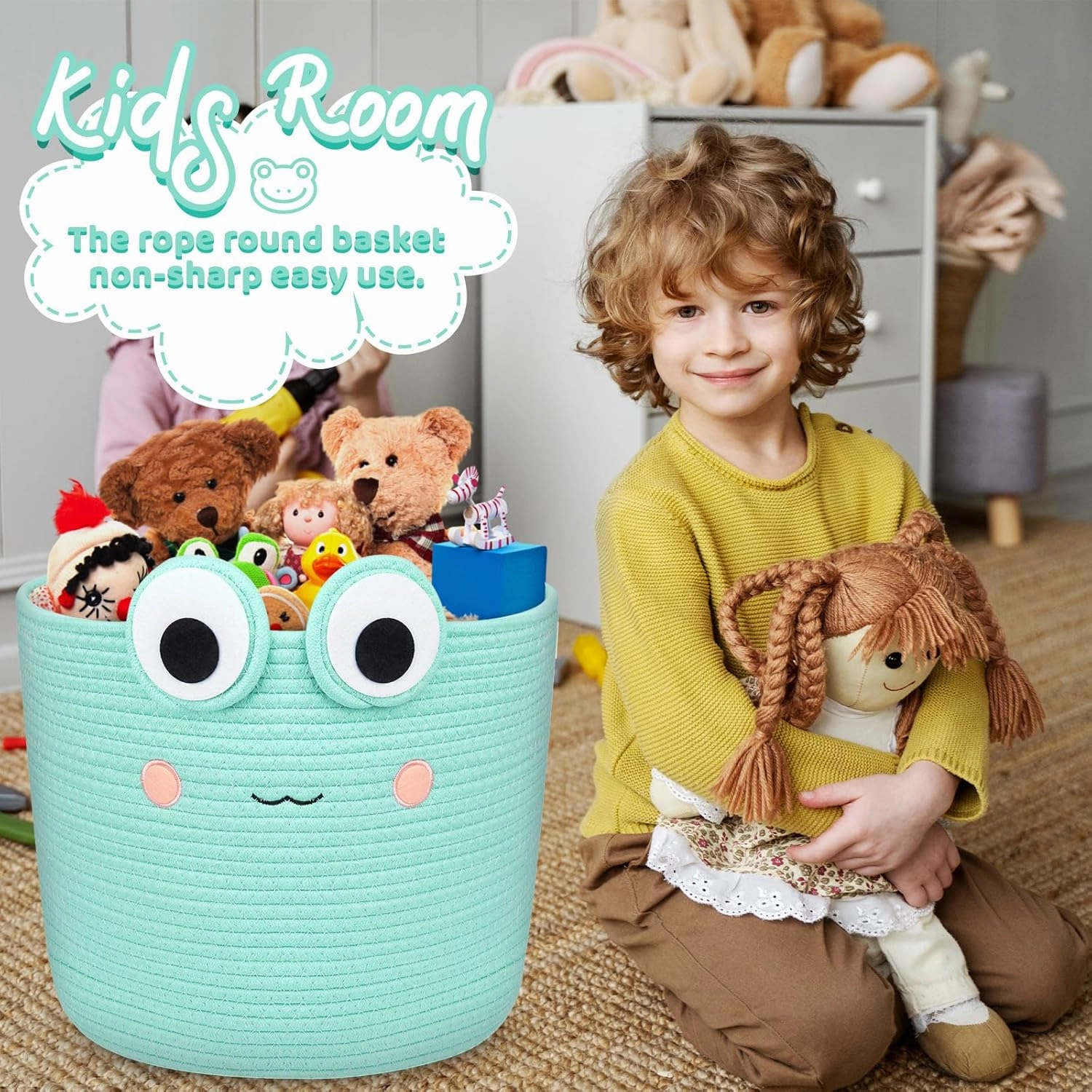 Large Storage Basket, Frog Shaped Cotton Rope Woven Basket for Nursery, Blanket Basket Baby Toy Storage Organizer Laundry Basket Gifts Empty, Cat Dog Bin Toys