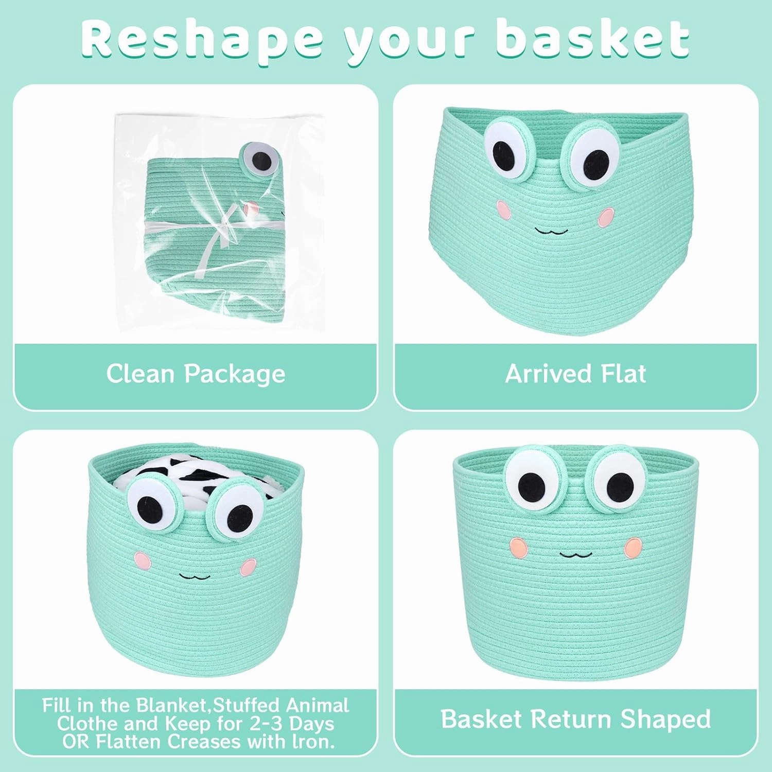 Large Storage Basket, Frog Shaped Cotton Rope Woven Basket for Nursery, Blanket Basket Baby Toy Storage Organizer Laundry Basket Gifts Empty, Cat Dog Bin Toys
