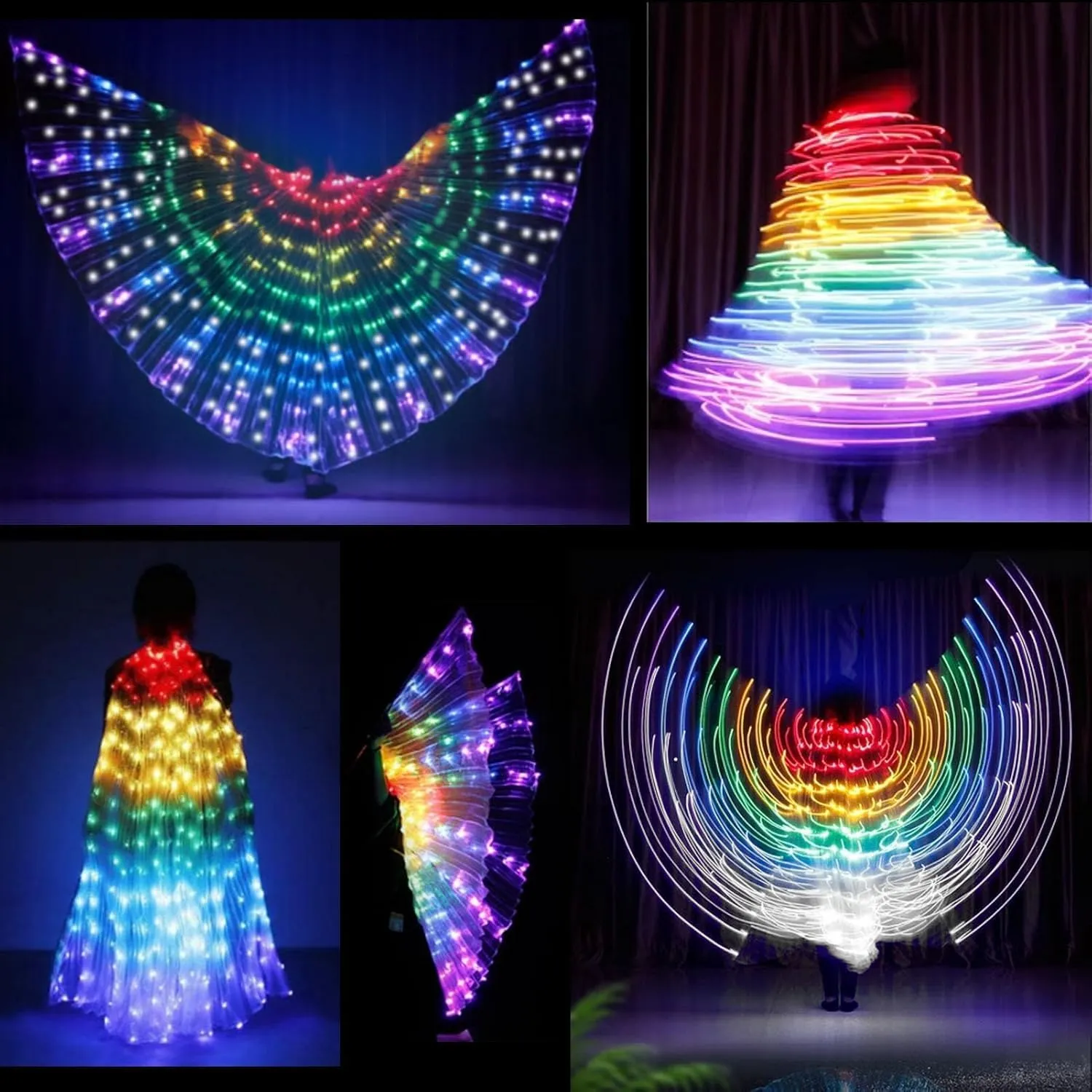LED Belly Dance Wings With Stick, Light Up Belly Dance Costumes for Woman Girls Carnival Halloween Clothing
