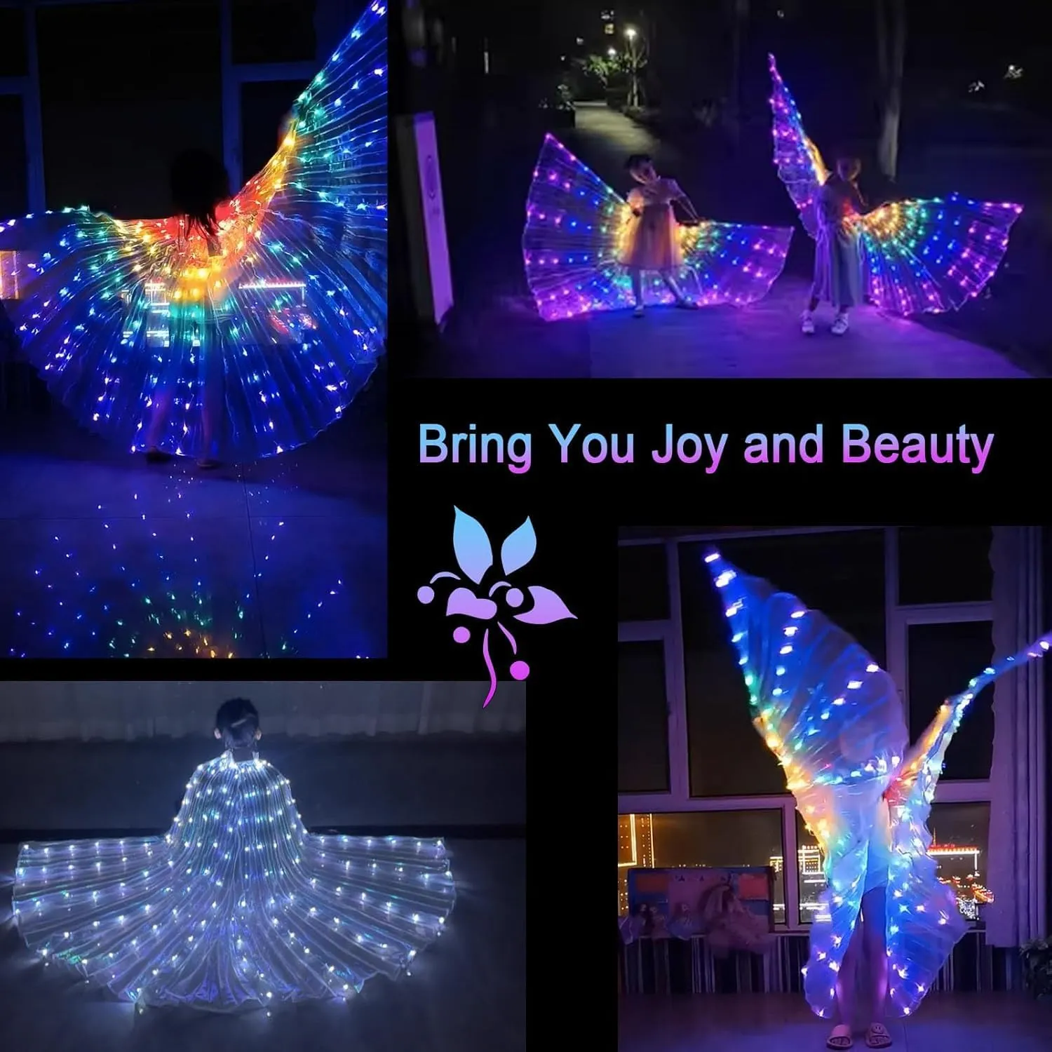 LED Belly Dance Wings With Stick, Light Up Belly Dance Costumes for Woman Girls Carnival Halloween Clothing