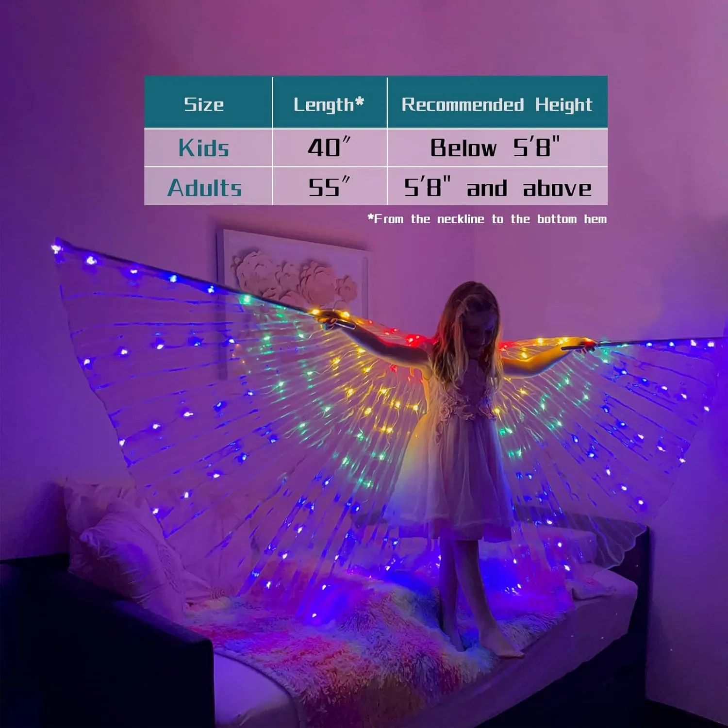 LED Butterfly Wings Light Up Fairy Wings Luminous Butterfly Costumes for Halloween, Christmas and Belly Dance