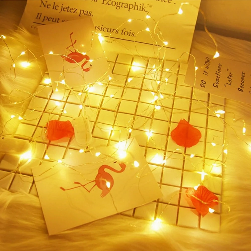 LED Copper Wire String Garland Lights – Battery-Powered Fairy Lights for Christmas, Bedroom, Wedding, Party Decoration (1M, 2M, 5M, 10M)