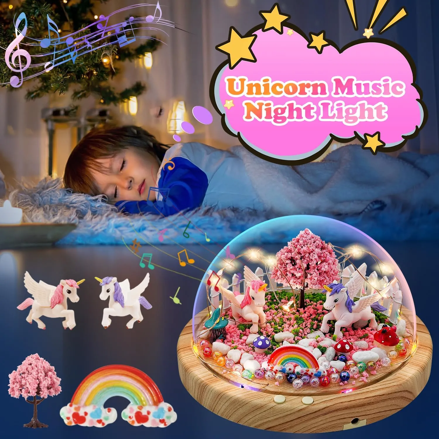 LEFJUBAW Make Your Own Night Light with Music, Unicorn DIY Kits for Girls Night Light USB Upgrade Edition Unicorn Toys, Arts and Crafts Lamp Project for Girls, Gifts for 4 5 6 7 8 9 10 Year Old Girl