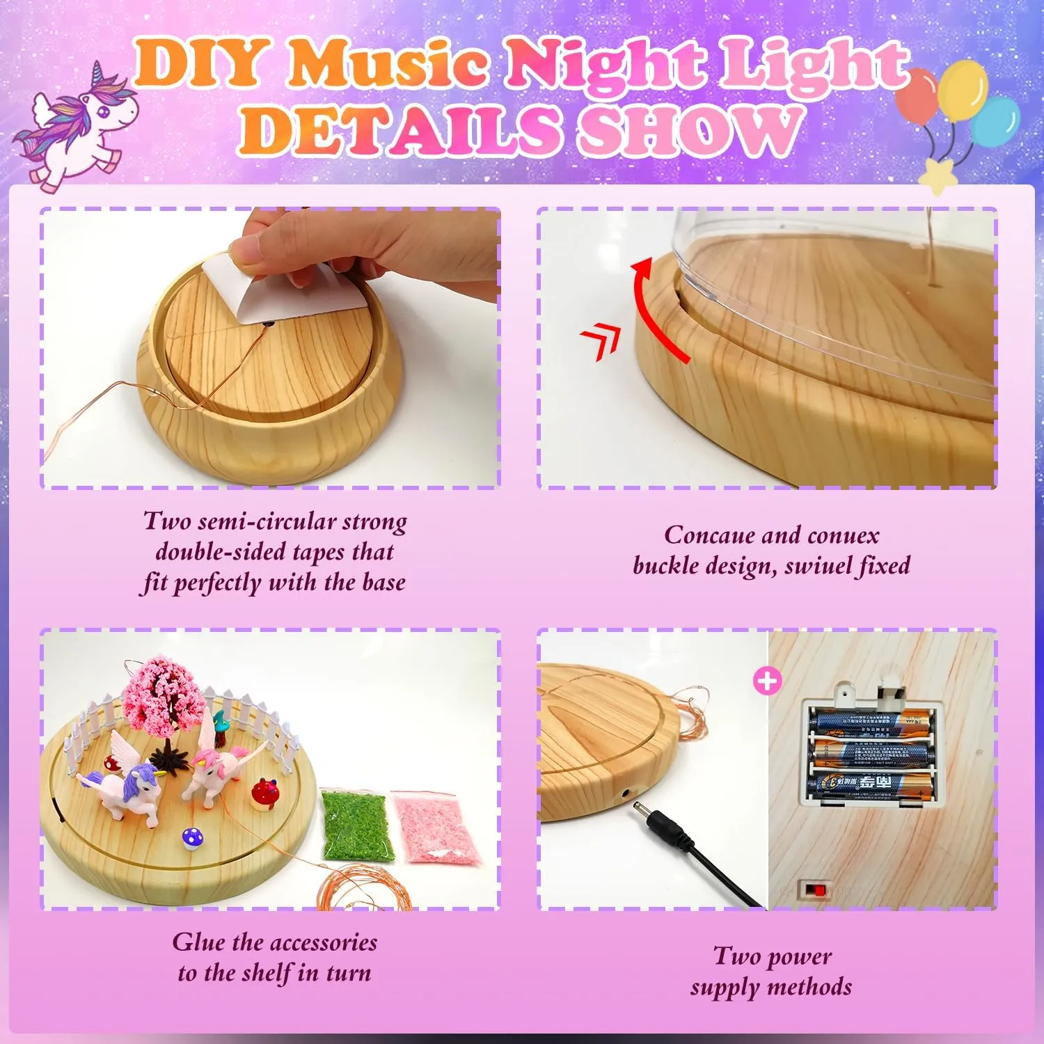 LEFJUBAW Make Your Own Night Light with Music, Unicorn DIY Kits for Girls Night Light USB Upgrade Edition Unicorn Toys, Arts and Crafts Lamp Project for Girls, Gifts for 4 5 6 7 8 9 10 Year Old Girl