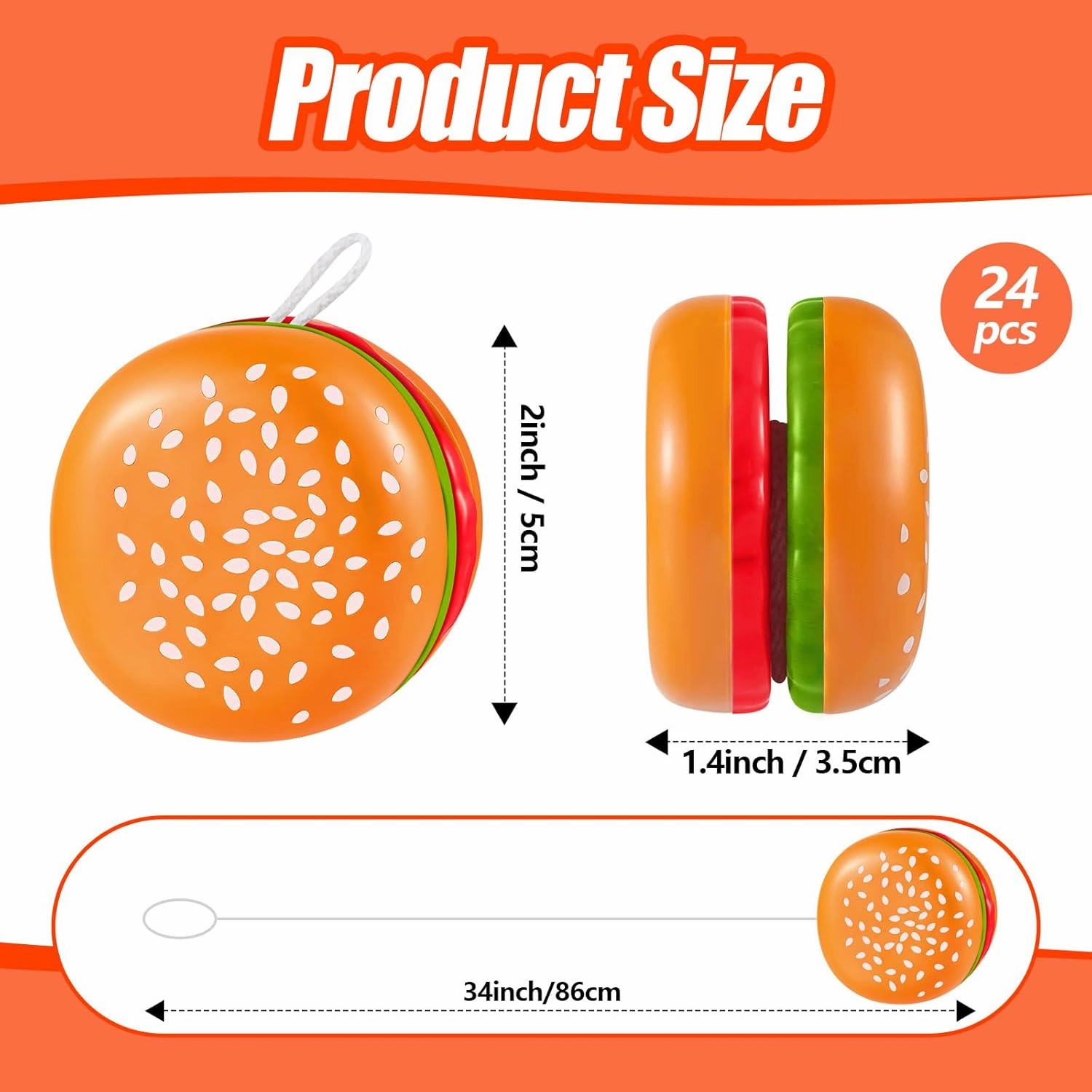 Leitee 24 Pieces Hamburger Yo Yo Toys Plastic Yo Yo Burger Party Favors for Boys Girls Adults Birthday Party Favors Classroom Prizes Holiday Goodie Bag Fillers