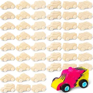 Lenwen 48 Pcs Wooden DIY Car Toys for Party Unfinished Wooden Cars, Wooden Toy Truck Wooden Graffiti Truck and Crafts DIY for Students Girls Boys Activities Craft Projects Woodworking(Cute)