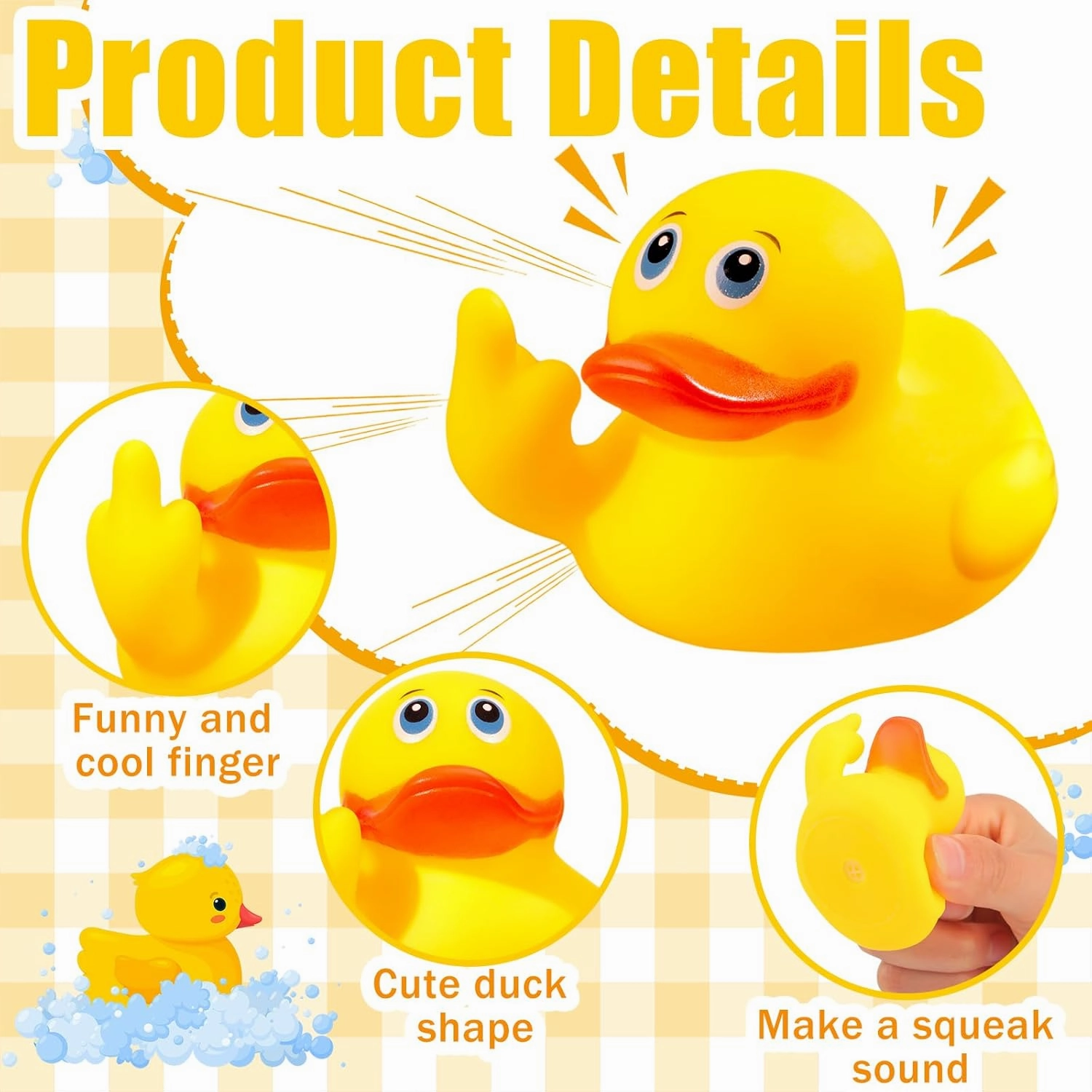 Lenwen 24 Pieces Middle Finger Rubber Duck Funny Yellow Rubber Duck Cute Small Bath Toy for Bathroom Car Dashboard Interior Decorations