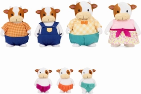 Li'l Woodzeez – The FitzMoo Cow Family – Flocked – Set of 7 Collectible Posable Cow Figures – Pretend Play Doll Figures – Gift Toy for Kids Age 3 
