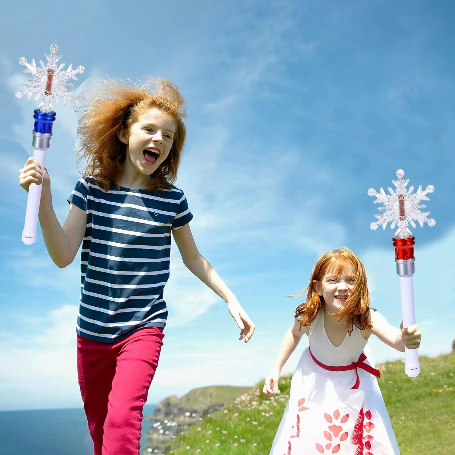 Light Up Frozen Snowflake Wand- Snowflake Spinning Wands,Magic Wand Rotating Toy for Girls and Boys, Magic Princess Sensory Toys,Christmas & Birthday Gift (Red Blue)
