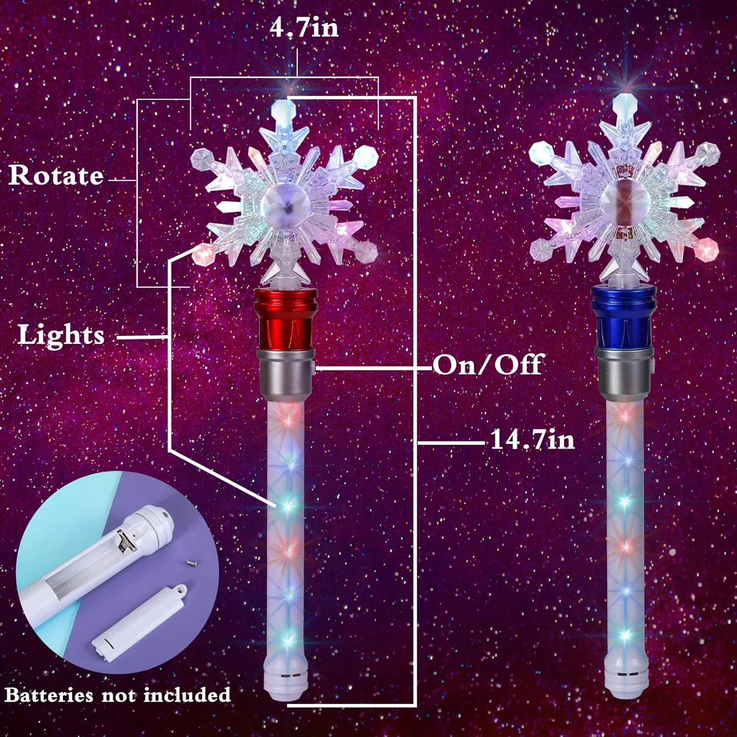 Light Up Frozen Snowflake Wand- Snowflake Spinning Wands,Magic Wand Rotating Toy for Girls and Boys, Magic Princess Sensory Toys,Christmas & Birthday Gift (Red Blue)