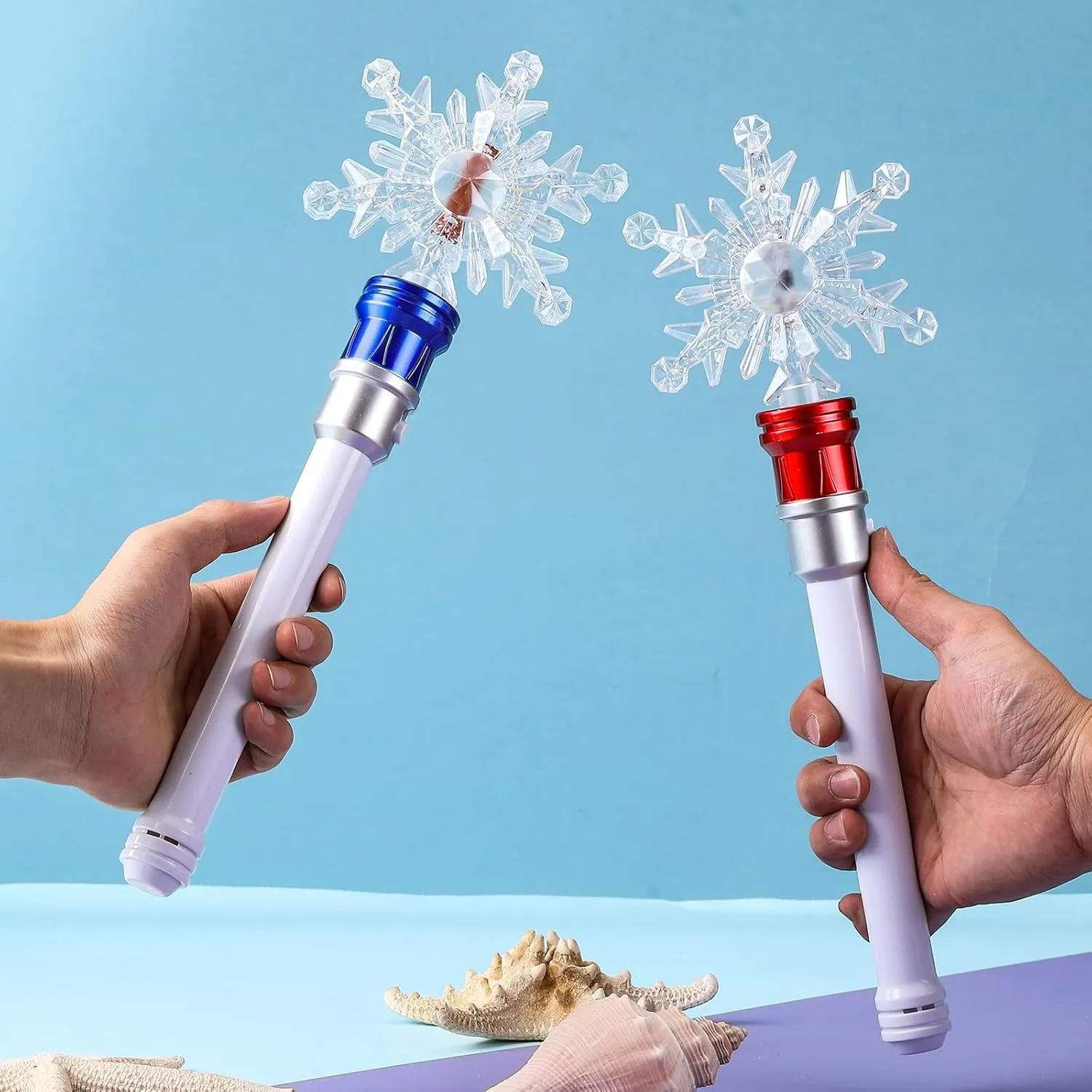 Light Up Frozen Snowflake Wand- Snowflake Spinning Wands,Magic Wand Rotating Toy for Girls and Boys, Magic Princess Sensory Toys,Christmas & Birthday Gift (Red Blue)