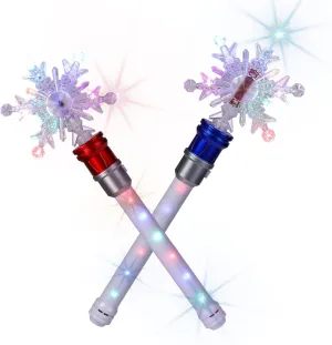 Light Up Frozen Snowflake Wand- Snowflake Spinning Wands,Magic Wand Rotating Toy for Girls and Boys, Magic Princess Sensory Toys,Christmas & Birthday Gift (Red Blue)