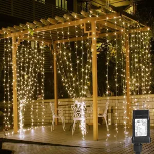 Lighting EVER 306 LED Curtain Lights with 18 Hang Down String Lights, 10×10 ft Plug in Hanging Fairy Lights for Bedroom Wall Window, Twinkle Backdrop Lights for Wedding Patio Gazebo (NOT Connectable)