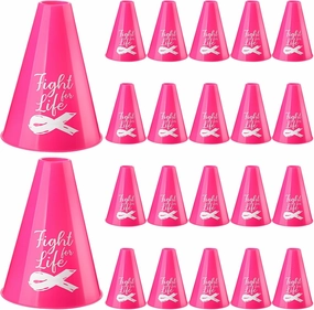 Liliful 24 Pcs Pink Ribbon Megaphones Bulk Cheer Megaphone Toy Microphone Breast Cancer Awareness Supplies Fun Noisemaker Toys for Breast Cancer Survivor Party Favors Outdoor Sports Game Activities