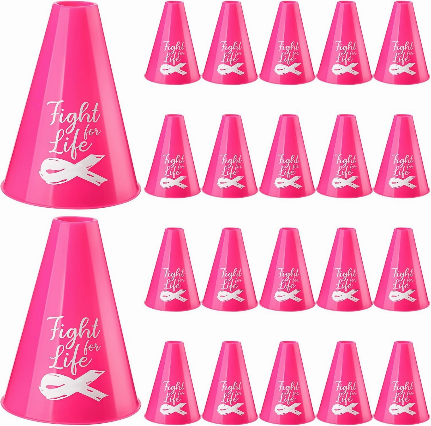 Liliful 24 Pcs Pink Ribbon Megaphones Bulk Cheer Megaphone Toy Microphone Breast Cancer Awareness Supplies Fun Noisemaker Toys for Breast Cancer Survivor Party Favors Outdoor Sports Game Activities