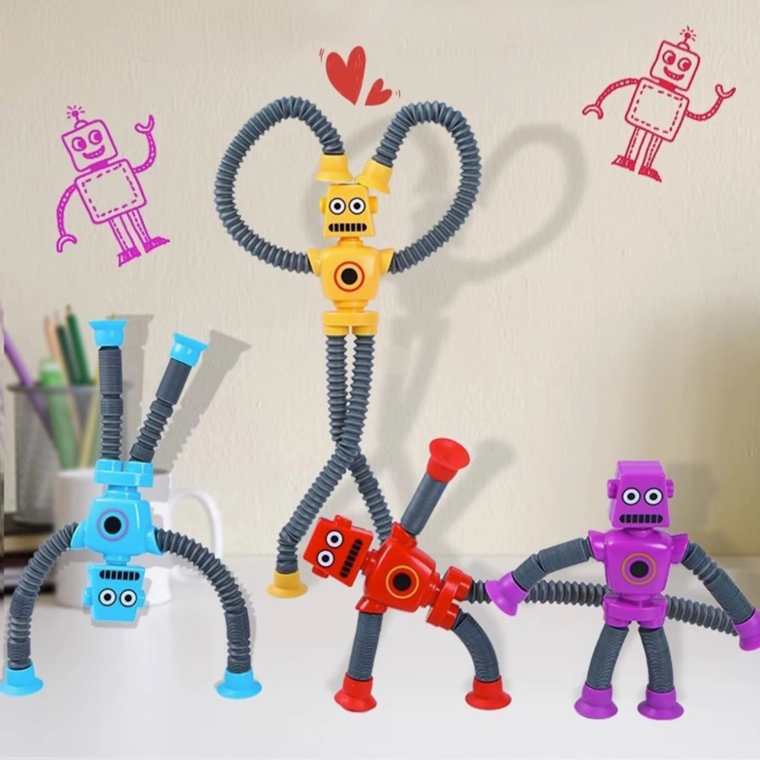 Limpskys Suction Cup Robot Toy for Kids 3-5 5-7, Autism Sensory Products,Toys for Ages 5-7,Sensory Toys for Kids with Autism (12 Pack Robot)