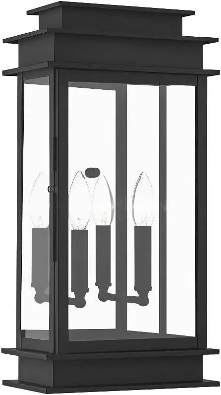 Livex Lighting 2018-04 Princeton Collection 2-Light Outdoor Wall Sconce Lantern with Clear Glass, Black