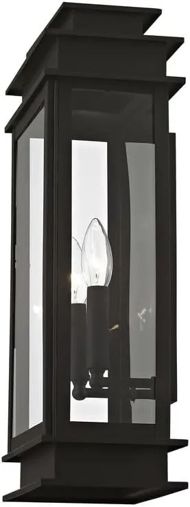 Livex Lighting 2018-04 Princeton Collection 2-Light Outdoor Wall Sconce Lantern with Clear Glass, Black