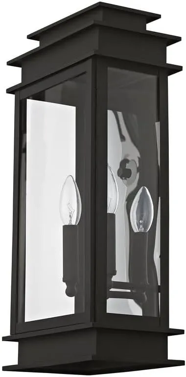 Livex Lighting 2018-04 Princeton Collection 2-Light Outdoor Wall Sconce Lantern with Clear Glass, Black