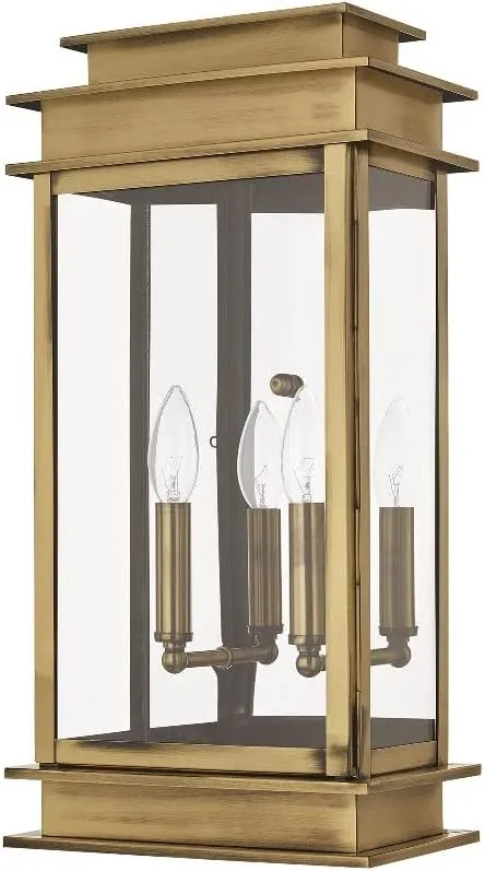 Livex Lighting 2018-04 Princeton Collection 2-Light Outdoor Wall Sconce Lantern with Clear Glass, Black