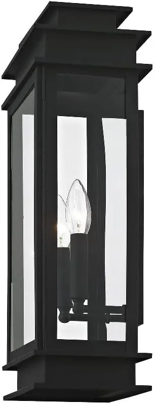 Livex Lighting 2018-04 Princeton Collection 2-Light Outdoor Wall Sconce Lantern with Clear Glass, Black