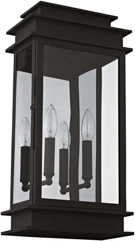 Livex Lighting 2018-04 Princeton Collection 2-Light Outdoor Wall Sconce Lantern with Clear Glass, Black