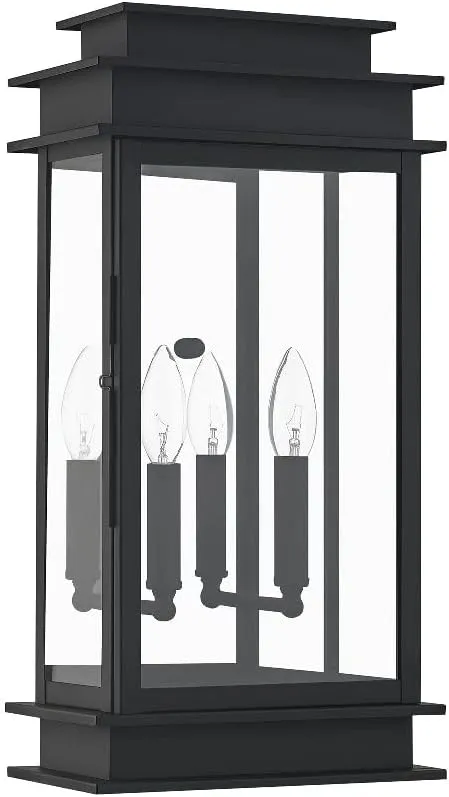 Livex Lighting 2018-04 Princeton Collection 2-Light Outdoor Wall Sconce Lantern with Clear Glass, Black