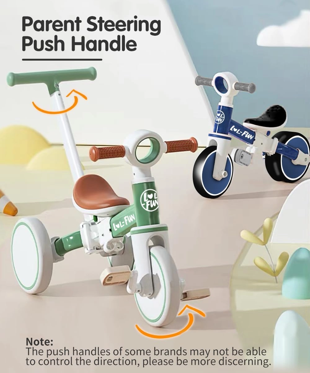 LOL-FUN 5 in 1 Toddler Tricycles for 1-3 Year Olds Boys Girls Toy, Baby Balance Bike 1 Year Old Kids Gift with Parent Steering Push Handle