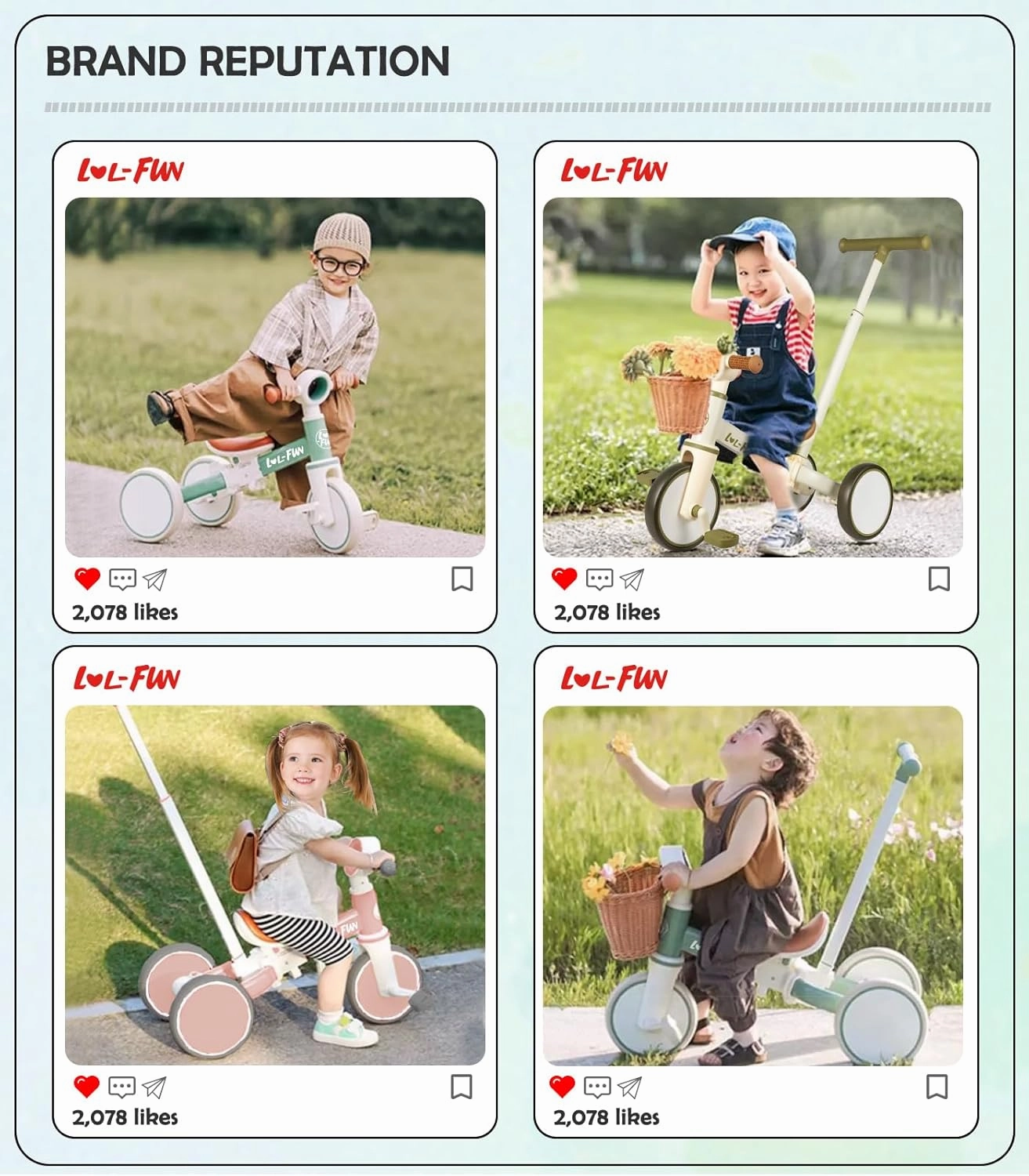 LOL-FUN 5 in 1 Toddler Tricycles for 1-3 Year Olds Boys Girls Toy, Baby Balance Bike 1 Year Old Kids Gift with Parent Steering Push Handle