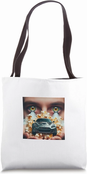 Looks like a sports car and exhaust gas is caramel popcorn 3 Tote Bag