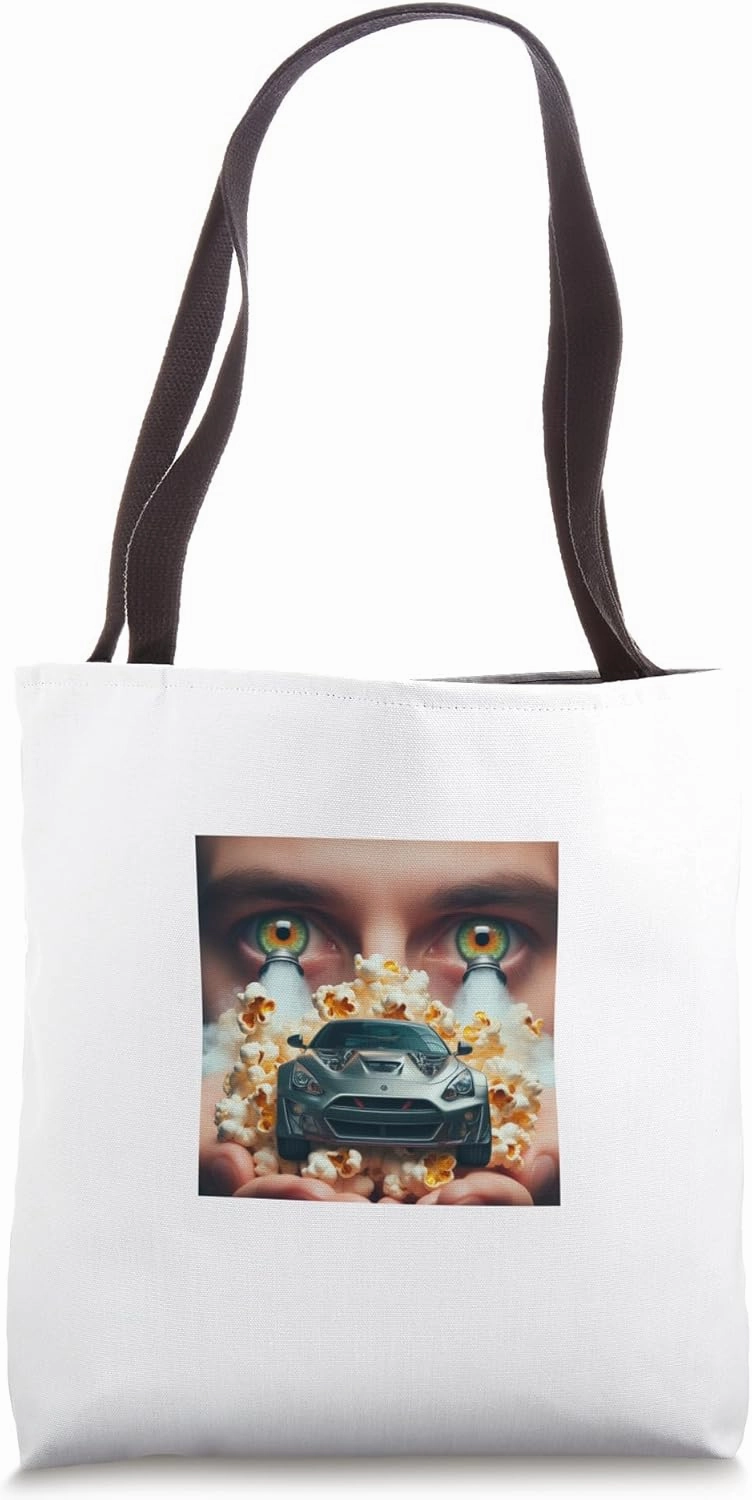 Looks like a sports car and exhaust gas is caramel popcorn 3 Tote Bag