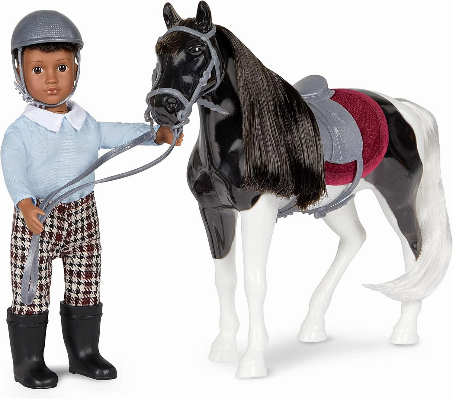 Lori – Mini Boy Doll & Toy Horse – 6-inch Doll & Black Pinto Horse – Set with Clothes, Animal & Accessories – Playset for Kids – 3 Years   – Landon & Luna