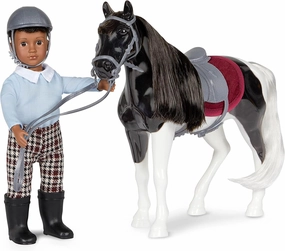 Lori – Mini Boy Doll & Toy Horse – 6-inch Doll & Black Pinto Horse – Set with Clothes, Animal & Accessories – Playset for Kids – 3 Years   – Landon & Luna