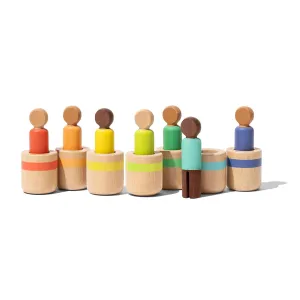 Lovevery Post & Play Peg People Baby Toy, 7 Wooden Peg Doll Practice Color Matching, Stacking, and Balancing, Ages 13 Months  