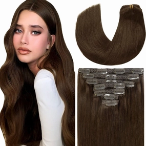 Loxxy 20Inch Clip in Hair Extensions Real Human Hair 140g 7pcs Light Dark Brown Seamless Silky Straight Clip in Hair Extensions Brazilian Remy Human Hair Clip in Extensions For Women