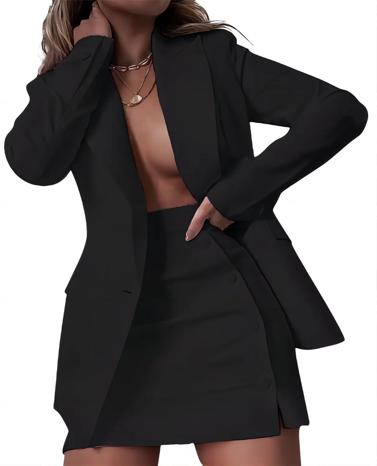 LROSEY Blazer Sets Women 2 Piece Outfits High Waisted Mini Skirt Suit Set for Casual Business Office