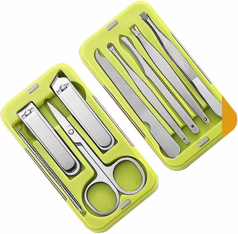 LUNIZ Manicure Set Mini Nail Clippers Set Suitable for Gifts Portable Nail Clippers Man and Woman 9 Pieces Green Manicure Nail Clippers Kit