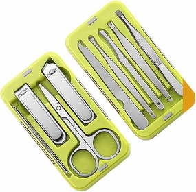 LUNIZ Manicure Set Mini Nail Clippers Set Suitable for Gifts Portable Nail Clippers Man and Woman 9 Pieces Green Manicure Nail Clippers Kit