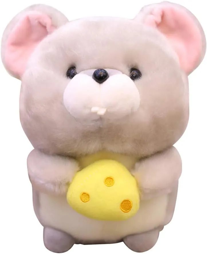 LUOZZY Mouse Stuffed Animal Light Grey Cute Stuffed Plush Mouse Toy with Cheese Design Doll Soft Animal Rat Toy Plushies Birthday Gift for Kids Girls Boys (Light Gray)