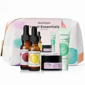 Mad Hippie Travel Essentials – Vitamin C Serum, Triple C Night Cream, Super A Serum   Jelly Cleanser in a 100% Recycled Toiletries Bag, Cruelty-Free