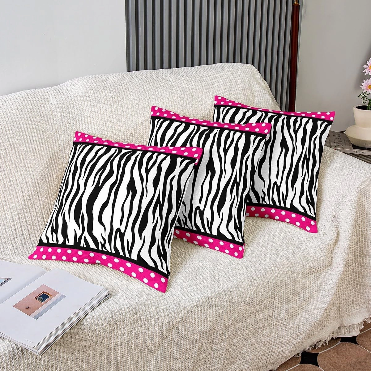 Manfei Zebra Stripes Decorative Throw Pillow Cover Animal Skin Black White Square Pillow Cover for Housewarming Sofa Cute Polka Dots Home Decor Cushion Case Pillowcase 22"x22"