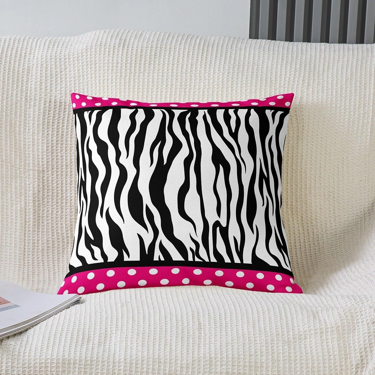 Manfei Zebra Stripes Decorative Throw Pillow Cover Animal Skin Black White Square Pillow Cover for Housewarming Sofa Cute Polka Dots Home Decor Cushion Case Pillowcase 22"x22"