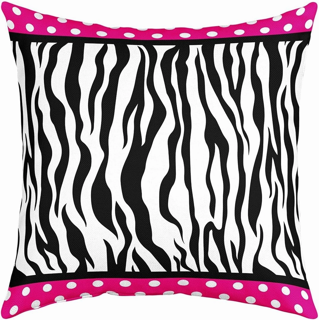 Manfei Zebra Stripes Decorative Throw Pillow Cover Animal Skin Black White Square Pillow Cover for Housewarming Sofa Cute Polka Dots Home Decor Cushion Case Pillowcase 22"x22"