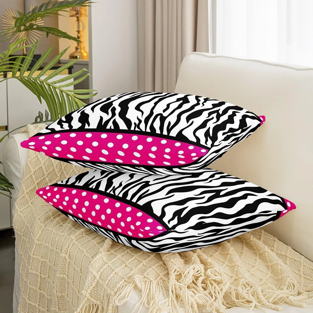Manfei Zebra Stripes Decorative Throw Pillow Cover Animal Skin Black White Square Pillow Cover for Housewarming Sofa Cute Polka Dots Home Decor Cushion Case Pillowcase 22"x22"