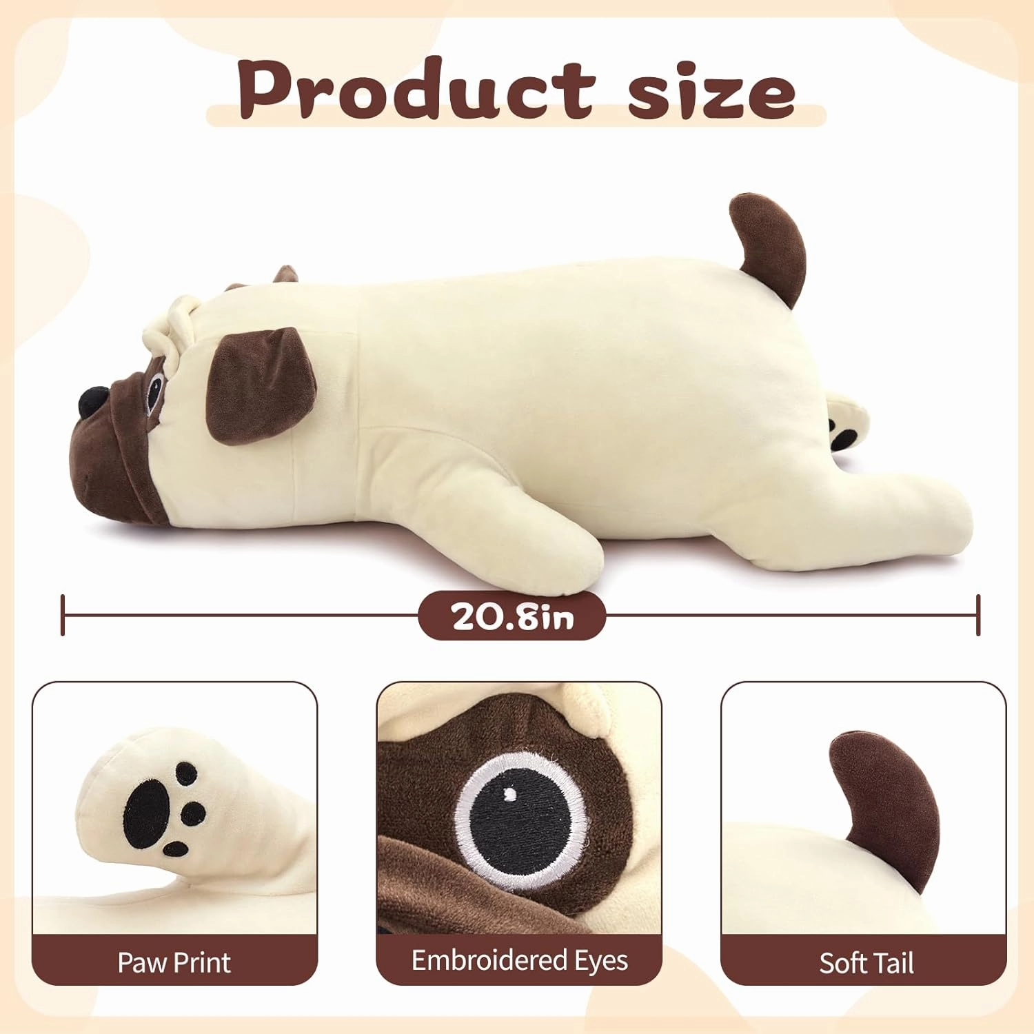 MaoGoLan 2lbs Weighted Dog Plush Pug Stuffed Animal for Adults Anxiety, 21 inch Throw Pillow for Teen Girls Kids Birthday Christmas Valentine's Day, Gifts for Pug Lovers