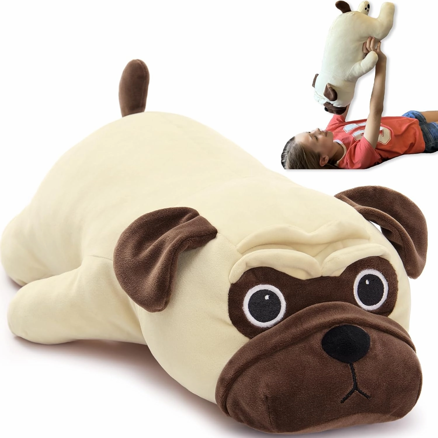 MaoGoLan 2lbs Weighted Dog Plush Pug Stuffed Animal for Adults Anxiety, 21 inch Throw Pillow for Teen Girls Kids Birthday Christmas Valentine's Day, Gifts for Pug Lovers