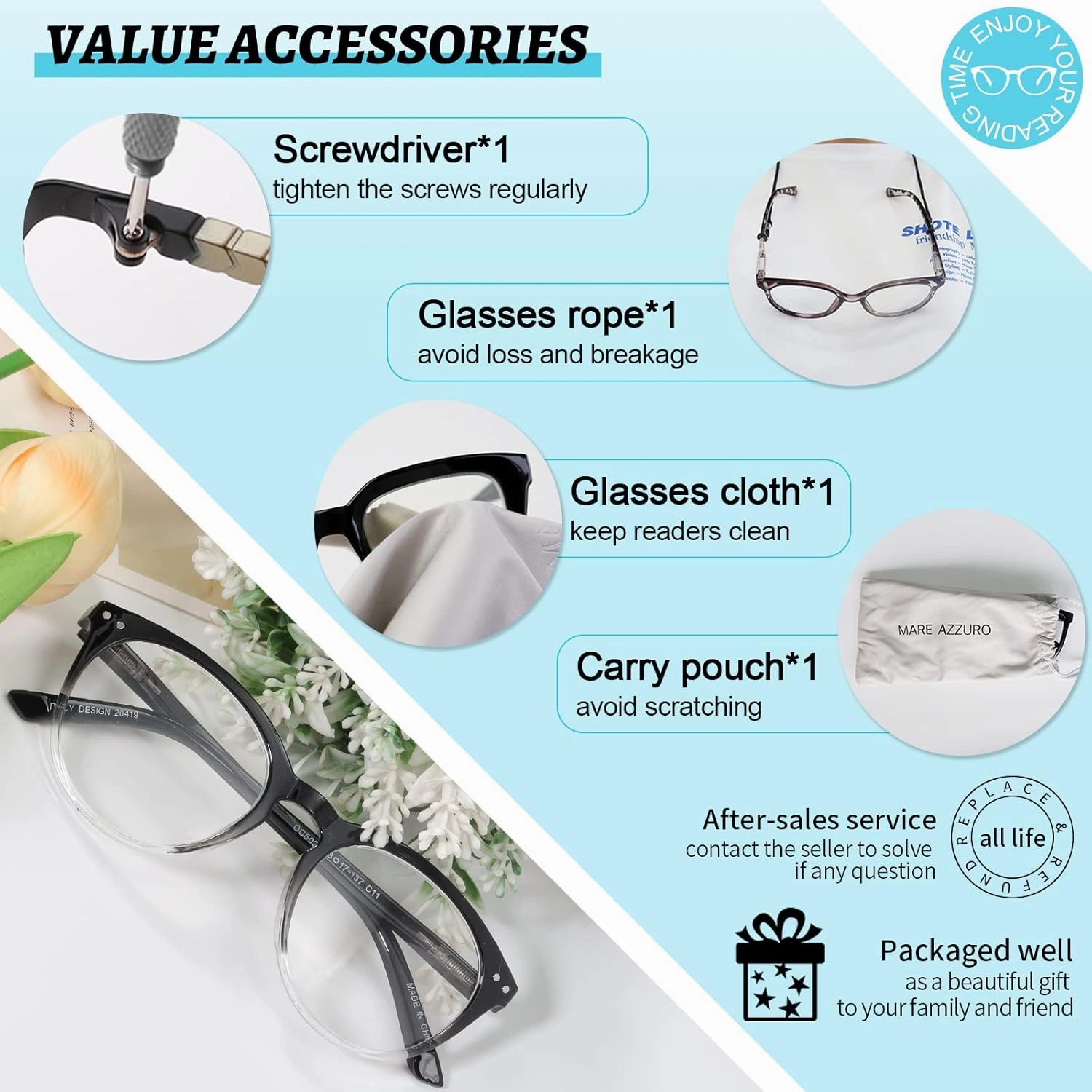 MARE AZZURO Large Reading Glasses Women Trendy Round Readers 1.00 1.25 1.50 1.75 2.00 2.25 2.50 2.75 3.00 3.50 4.00 5.00 6.00 (Black clear, 1.0)
