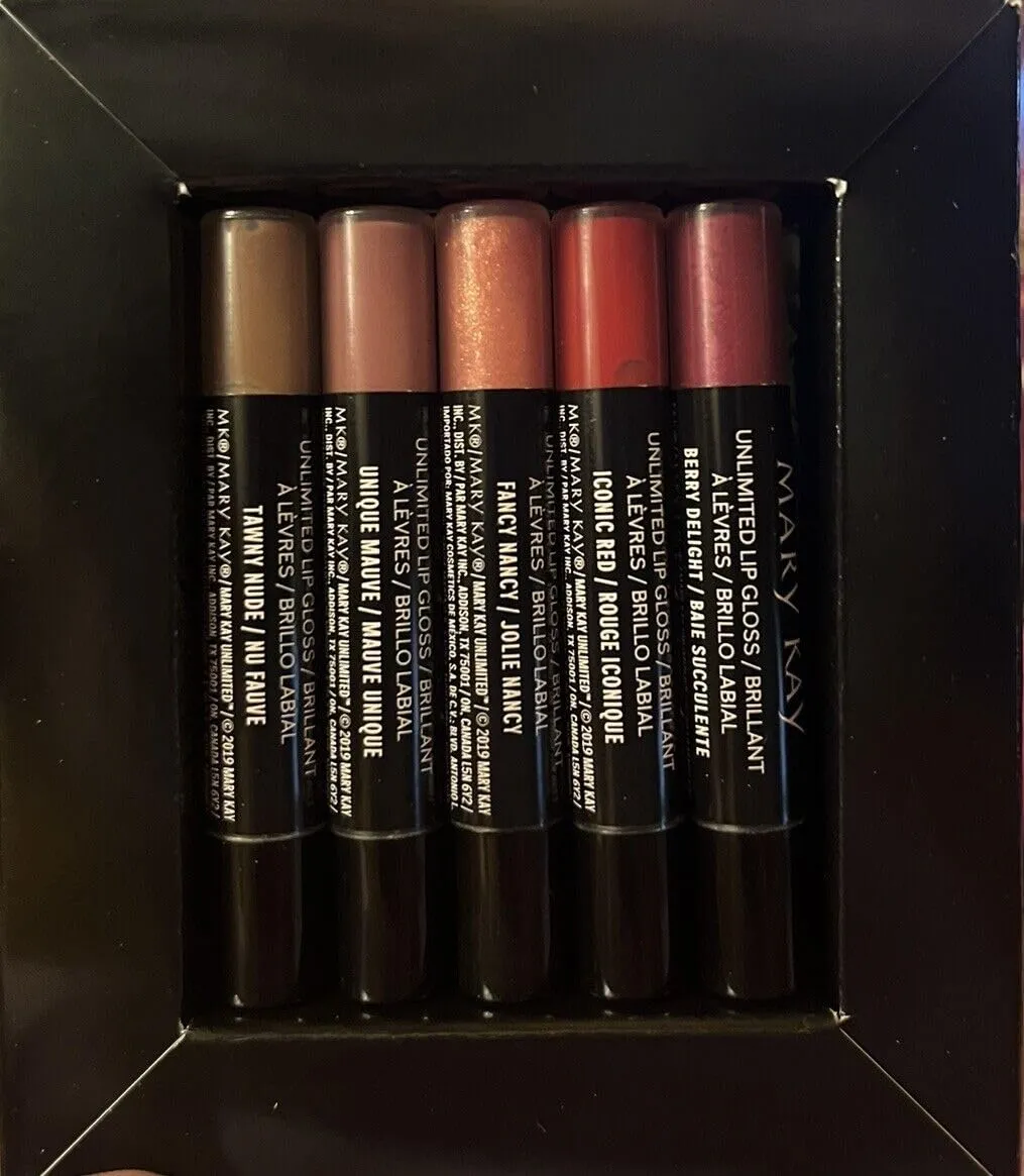 Mary Kay Nourishine Plus Lip Gloss Set (Rock n Red, Sparkle Berry, Fancy Nancy, Pink Luster, Silver Moon and Cafe au Lait)