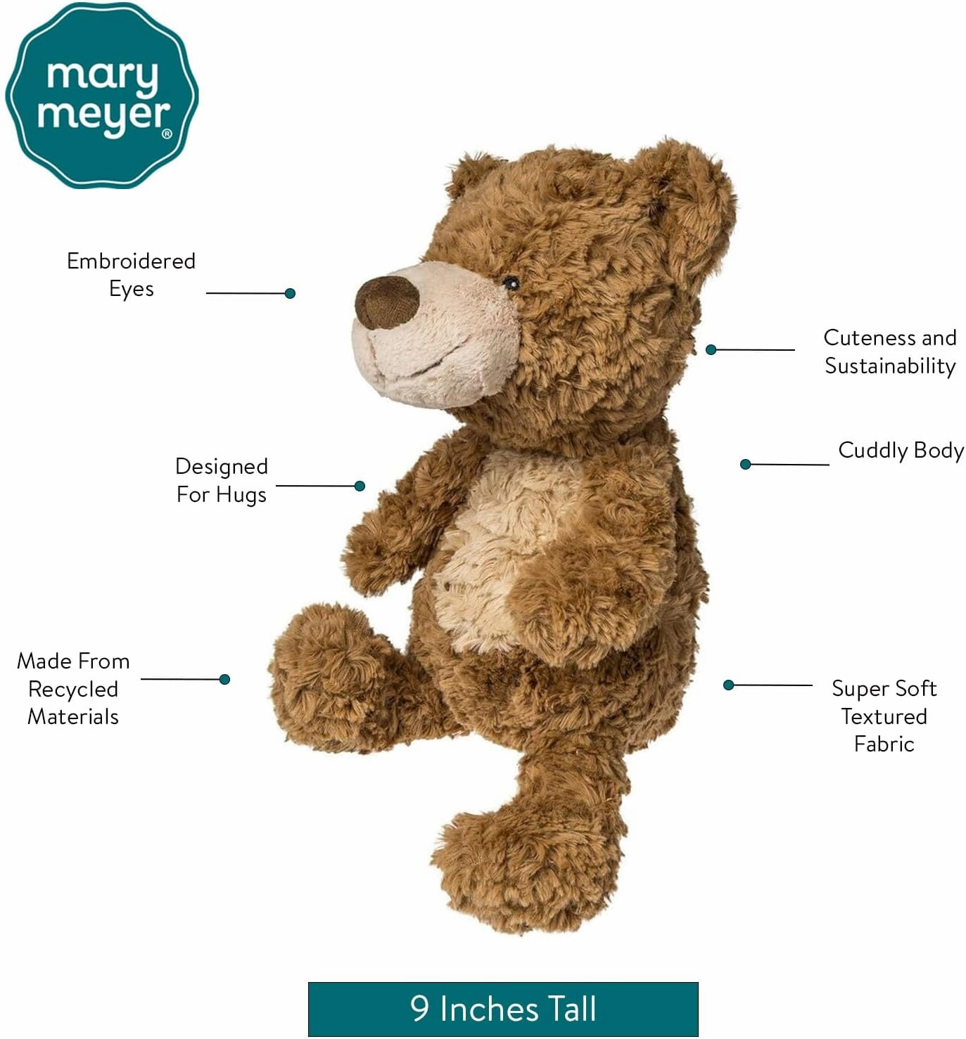 Mary Meyer Stuffed Animal Again Friends Soft Toy Made from Recycled Materials, 9-Inches, Teddy Bear