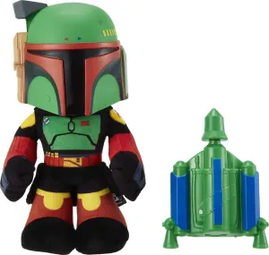 Mattel Star Wars Plush 12-inch Toy, Boba Fett Rocket Launching Soft Doll, Removable Air-Powered Rocket Launcher with Projectile